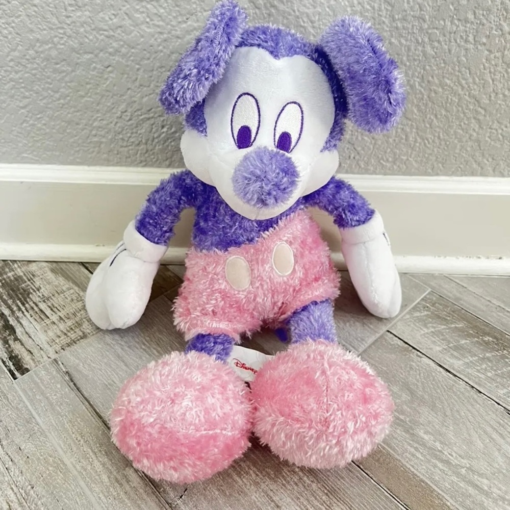 Vintage Disney Store Pastel Minnie Mouse Plush Stuffed Animal Pink Purple Pastel